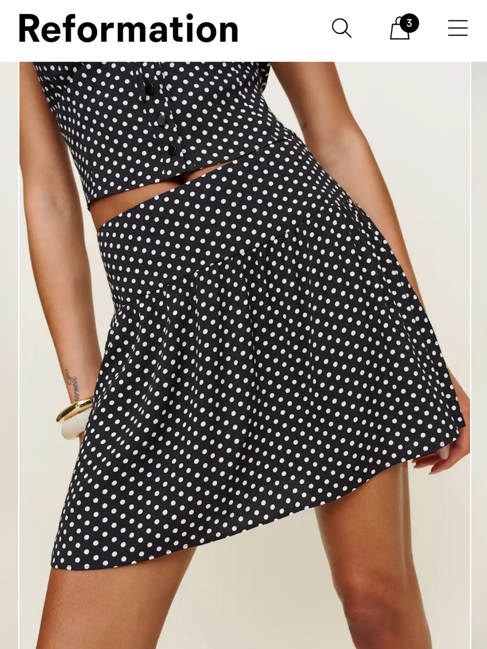 Reformation Black Polka Dot Skirt Size 8
